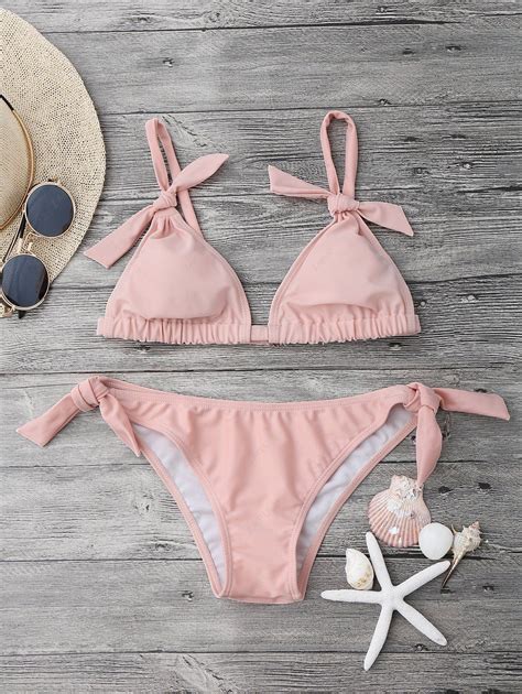 23 OFF 2021 Tie Knot Padded Bikini Set In PINK ZAFUL