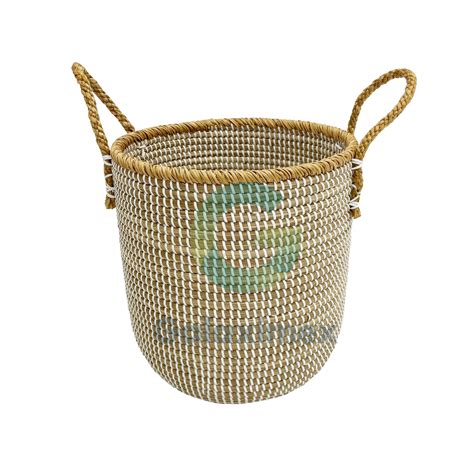 White Seagrass Basket With Rattan Rim Galaximex