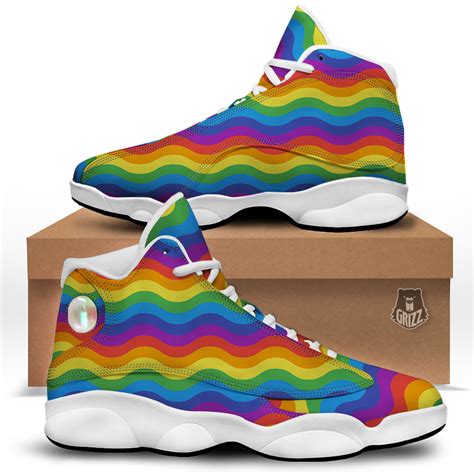 Wave Rainbow Print Pattern White Basketball Shoes