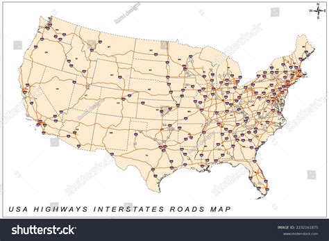 Usa Highways Interstates Roads Map Stock Vector (Royalty Free ...