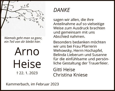 Traueranzeigen Von Arno Heise Trauer Hna De