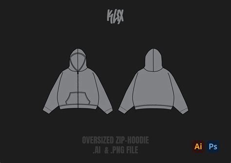 Oversized Zip Hoodie Template Tech Pack Streetwear Vector Template ...