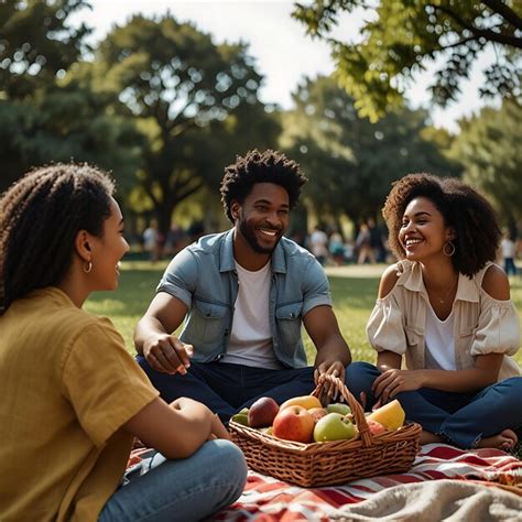 A Diverse Group Of Friends Enjoying A Picnic In A Multicultural City