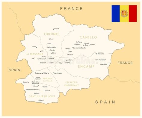 Andorra Mapa Detallado Con Divisiones Administrativas Y Bandera Del