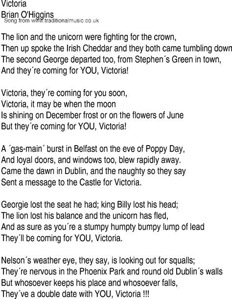 Irish Music Song And Ballad Lyrics For Victoria