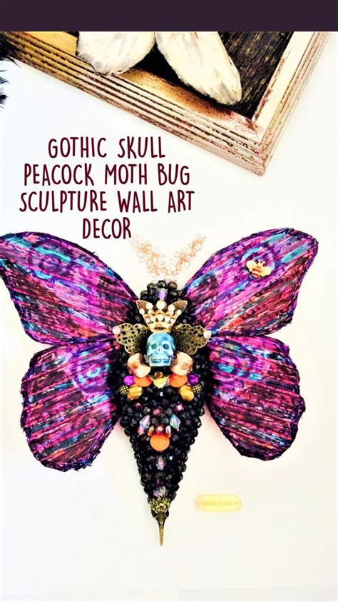 Gothic Skull Peacock Moth Bug Sculpture Wall Art Decor Wall Sculpture Art Spirit Art Dolls