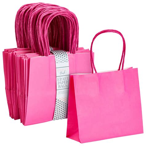 50 Pack Mini Pink Gift Bags with Handles, Bulk Kraft Party Favor Bags ...