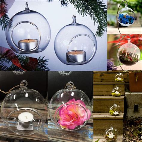 Hanging Glass Bauble Sphere Ball Candle Tea Light Holder Clear Garden Decor Tea Light Holder