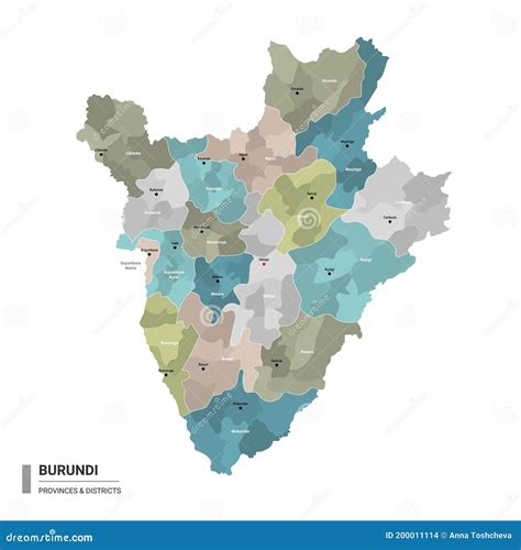 Mapa Detallado De Burundi Con Subdivisiones Ilustración Del Vector