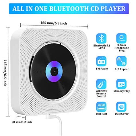 Qoosea Lecteur CD portable avec Bluetooth lecteur de musique CD à