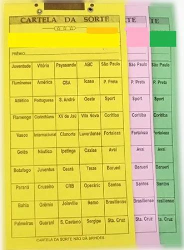 10 Cartelas Para Rf 50 Times Cores Sortidas Parcelamento Sem Juros