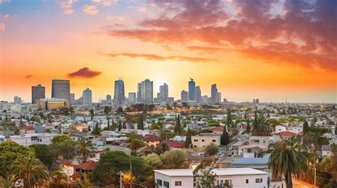 Tel aviv skyline cityscape image of tel aviv israel in sunset | Premium AI-generated image