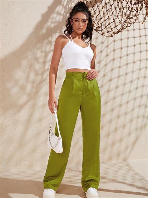 SHEIN EZwear Pantalon Taille Haute Poche En Satin Mode En Ligne