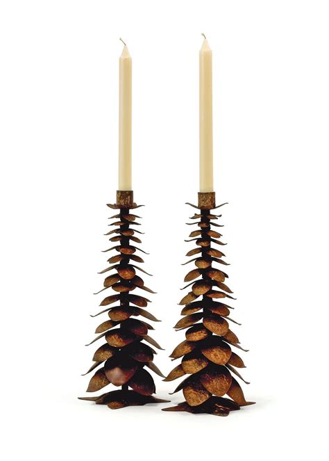 Set Of 2 Metal Pine Cone Shaped Candle Stick Holders Farmhouse