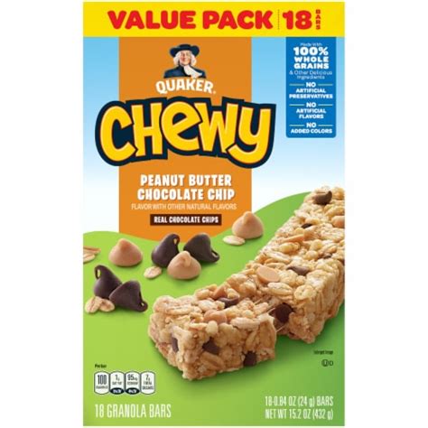 Quaker Chewy Peanut Butter Chocolate Chip Granola Bars 18 Ct Kroger