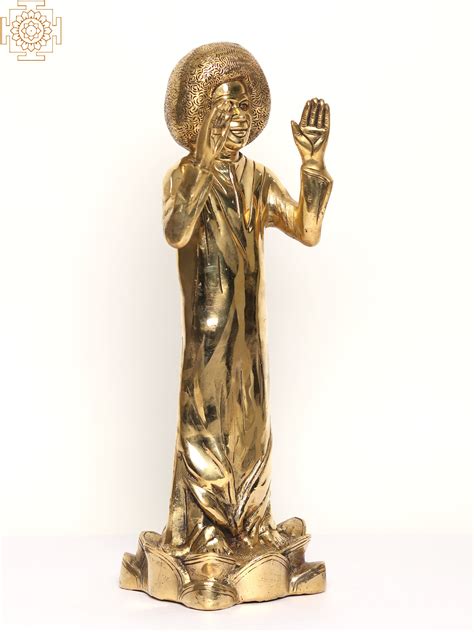 Standing Sathya Sai Baba Brass Statue Exotic India Art