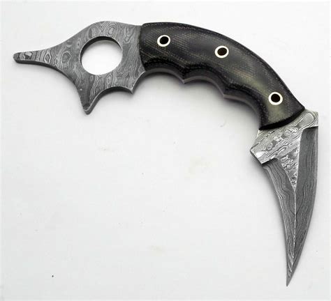 Damascus Karambit Knife With Bull Horn Handle And Sheath