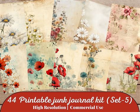 44 Printable Junk Journal Kit Digital Download Digital Etsy