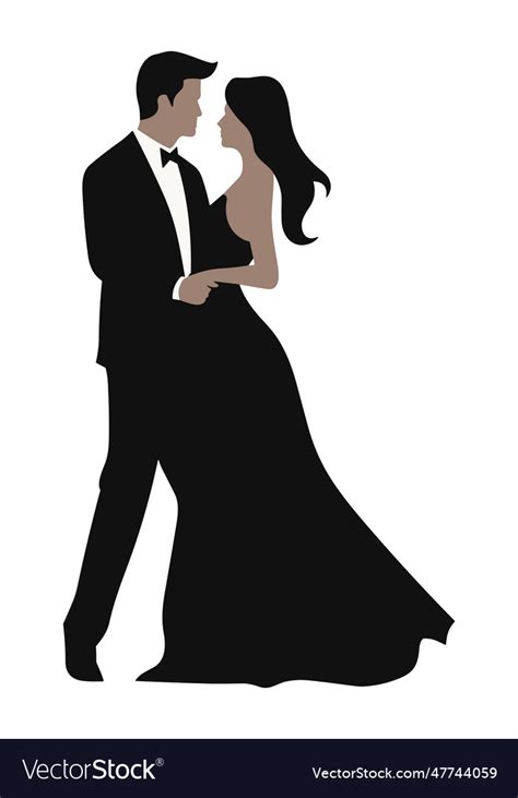 Cute couple dancing silhouette on isolated Vector Image