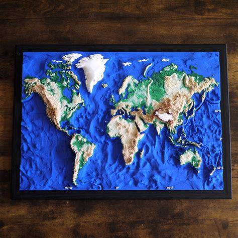 3D World Map-a3 Map of the World With Topography and Bathymetry - Etsy