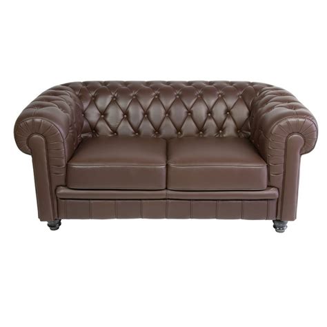 Canapé vintage de type chesterfield en simili cuir marron chocolat