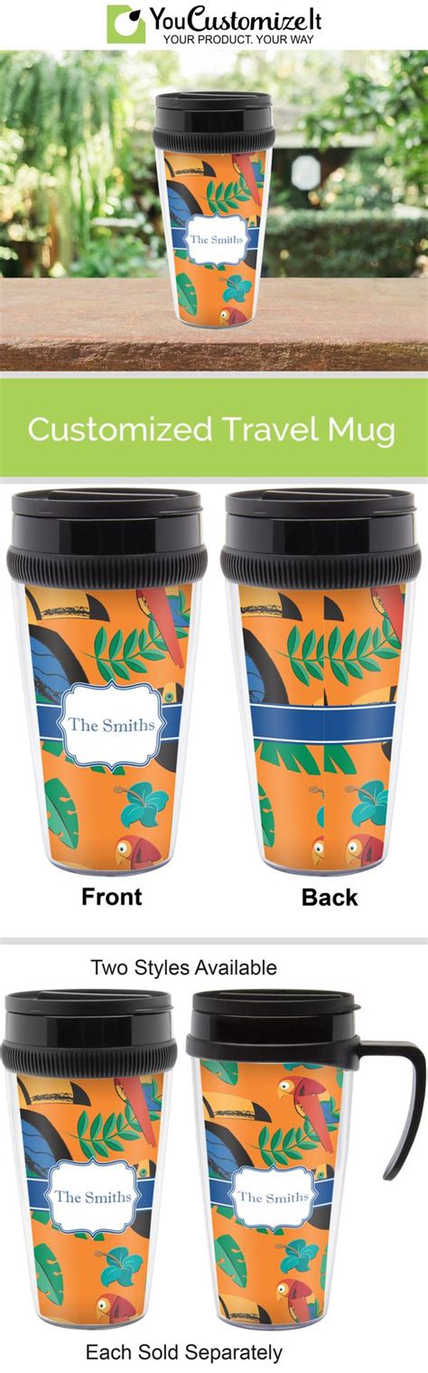 Three Different Types Of Travel Mugs With The Words Customized Travel