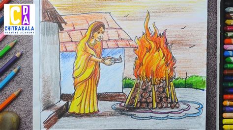 How To Draw Holika Dahan Holika Dahan Scene Drawing YouTube