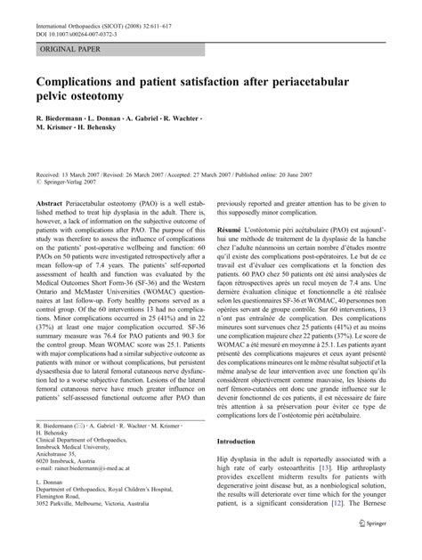 (PDF) Complications and patient satisfaction after periacetabular pelvic osteotomy