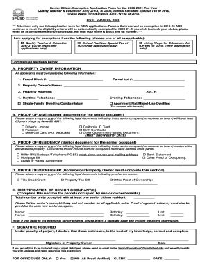 Fillable Online Senior Citizen Exemption Application Form For The