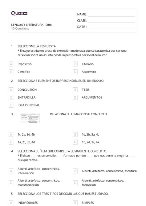 Respuesta A La Literatura Hojas De Trabajo Para Grado En Quizizz