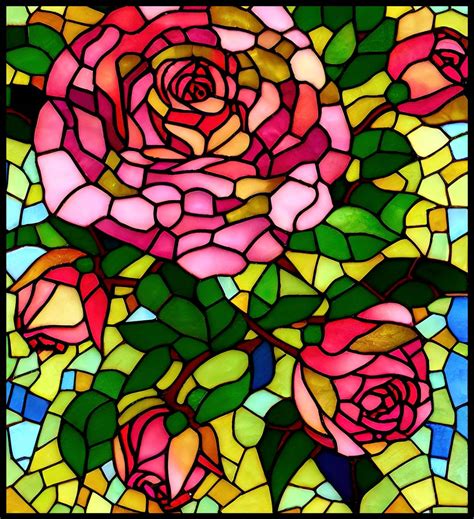 Faux Stained Glass Rose Window Cling Pink Wild Roses Etsy