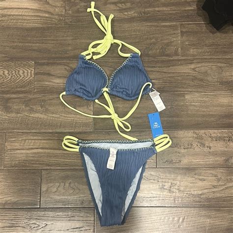 Cupshe Swim Cupshe Neon Stitch Double Strap Bikini Top And Bottoms