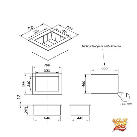 Kit Churrasqueira Gourmet Grill Land Inox Braseiro De Embutir E