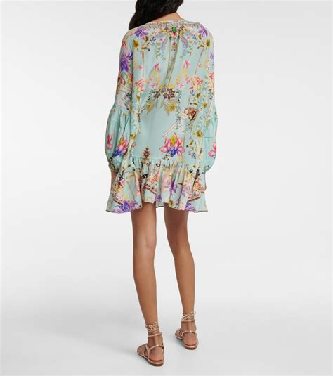 Camilla Printed Off Shoulder Silk Minidress Camilla