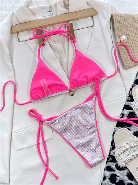 Shiny Metallic String Bikini Swimwear Beach Wear High Quality Triangle Luxury Swimsuits