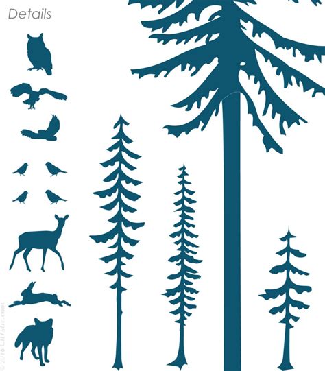 Mountain Pine Trees Tree Wall Decal 5 Pines Sticker Vinyl Etsy