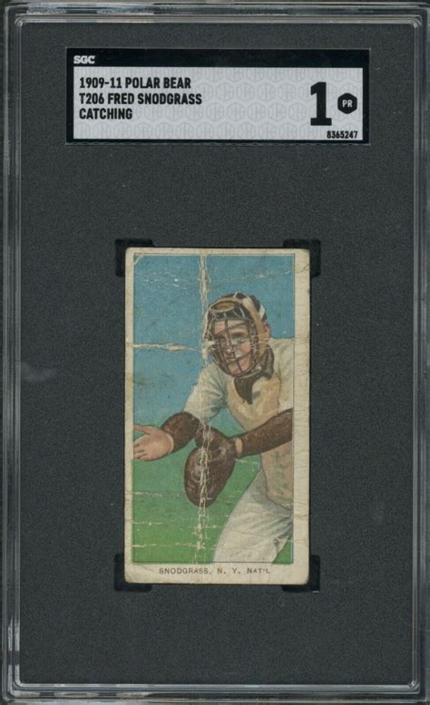 1909 11 T206 Polar Bear Fred Snodgrass Ny Giants Sgc 1 Ebay