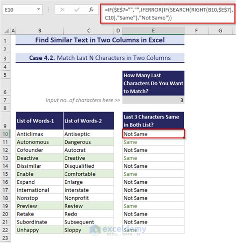 How To Find Similar Text In Two Columns In Excel