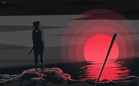 Wallpaper Uchiha Sasuke Naruto Anime Sunset Sword Minimalism