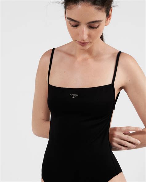 Black Interlock Knit One-piece Swimsuit | PRADA - United States