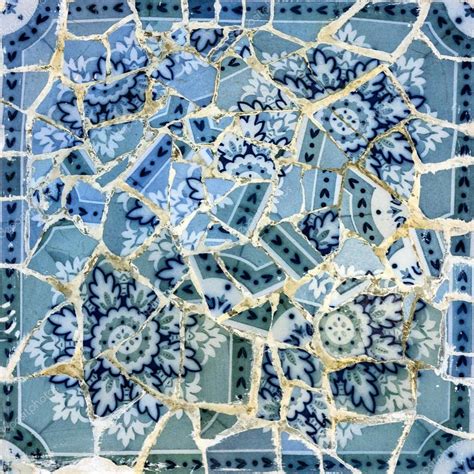 Broken glass mosaic tile, decoration in Park Guell, Barcelona – Stock Editorial Photo ...