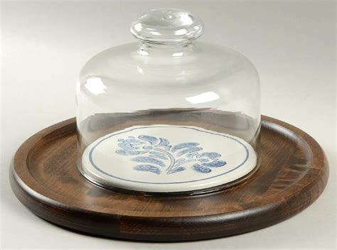 Yorktowne Cheese Dish With Wood Base And Glass Dome By Pfaltzgraff