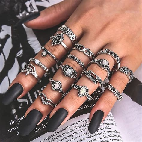 Conjunto De Anillos Vintage Para Mujer Anillo Bohemio Para Dedo Con