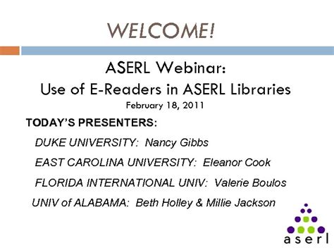 Welcome Aserl Webinar Use Of E Readers In Aserl