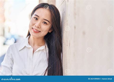 Young Chinese Woman Smiling Confident Standing At Street Stock Image