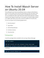 How To Install Wazuh Server On Ubuntu 20 Docx How To Install Wazuh