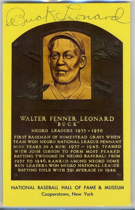 Buck Leonard Yellow Hof Autograph Plaque Certified Jsa Certified