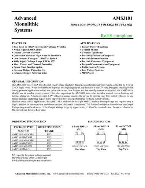 AMS3101 Advanced Monolithic Systems