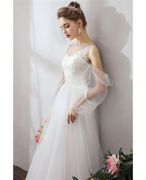 Flowy Long Tulle Simple Wedding Dress With Fairy Tulle Sleeves Ys