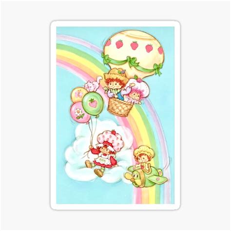 80 S Aesthetic Strawberry Shortcake Hot Air Balloon Sticker For